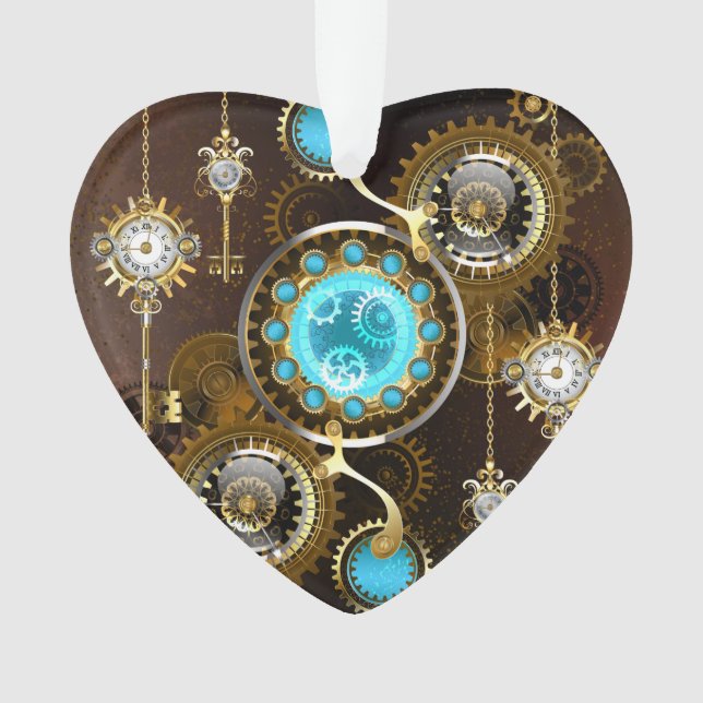 Ornamento Fundo Rusty Steampunk com Lentes Turquesa (Frente)