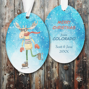Ornamento Funny Moose Ice Skater Colorado