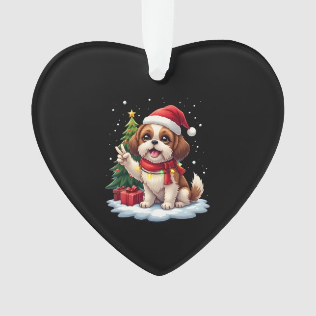 Ornamento Funny Peace Hand Shih Tzu Christmas Lights Womens  (Frente)