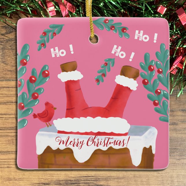 Ornamento Funny Reversible Pink Papais noeis (Fun double-sided Santa pink Christmas ornament .)