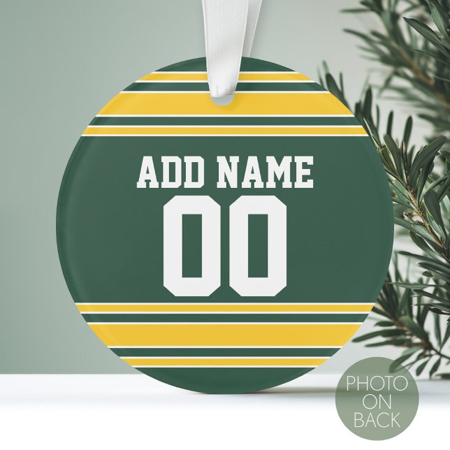 Ornamento Futebol Jersey com número de nome personalizado (Personalized Photo Ornament with a Sports Jersey Design)