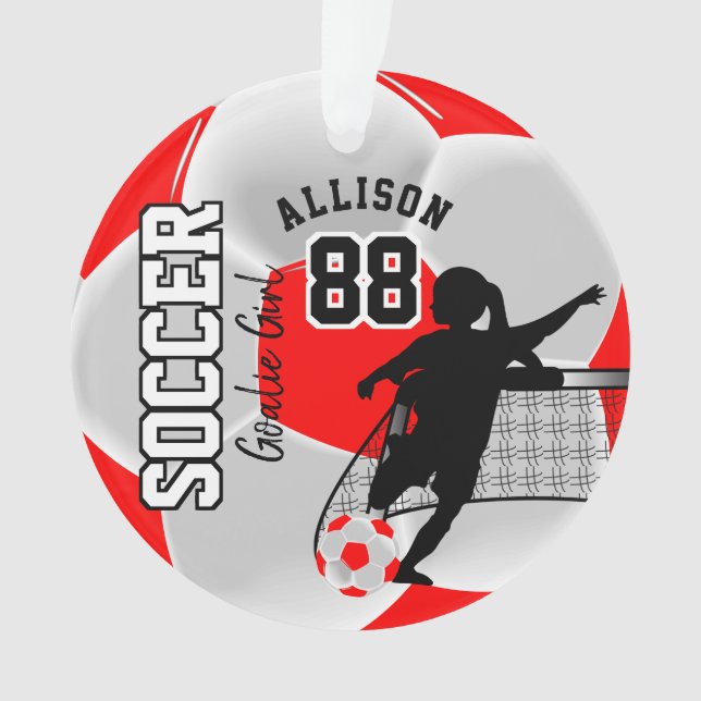 Ornamento Futebol vermelho e branco ⚽ Goalie Girl (Frente)