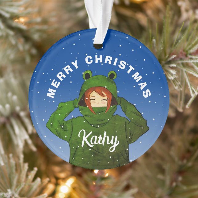 Ornamento Garota com capuz Sapo Verde Desenho Natal (Árvore)