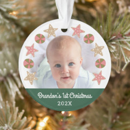 Ornamento Garoto de Gingerpão de Bebê do Primeiro Natal Verd