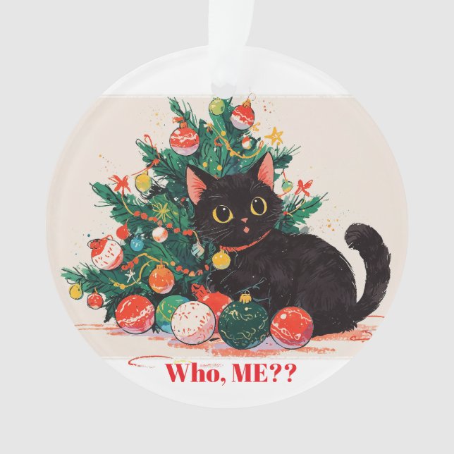 Ornamento Gatinho Preto Bonito com aspecto Culpado - Natal (Frente)