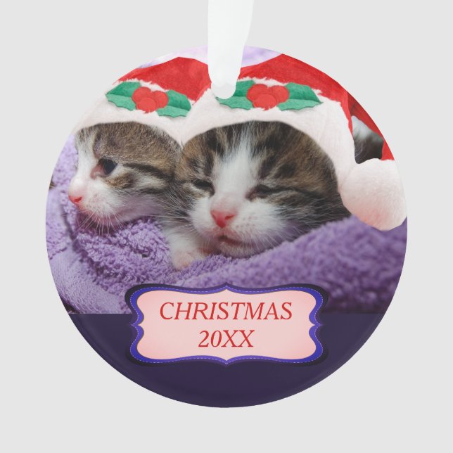 Ornamento Gatinhos com chapéu vermelho de Papai Noel 20XX (Frente)