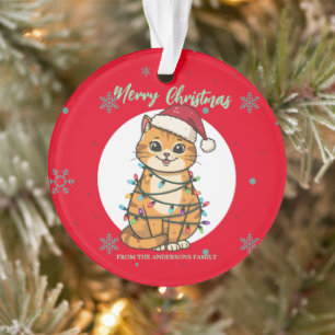 Ornamento Gato alegre vermelho moderno floco de neve Natal g