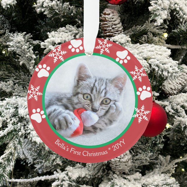 Ornamento Gato Bonito Primeiro Flocos de Neve de Natal Impri (Criador carregado)
