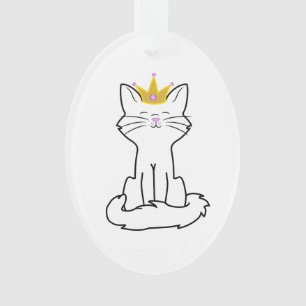 Ornamento Gato branco de assento com coroa Dourado