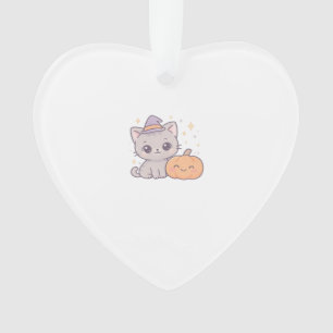 Ornamento Gato com Chapéu de Bruxa e Abóbora Sorridente Fofo
