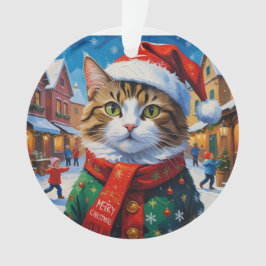 Ornamento Gato de Natal Festivo com Chapéu de Papai Noel