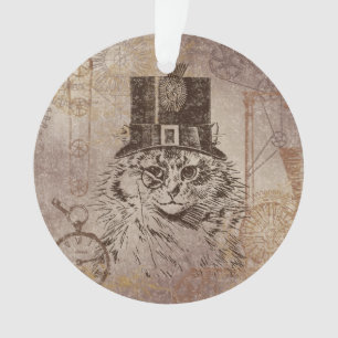 Ornamento Gato do gatinho de Steampunk no chapéu alto,