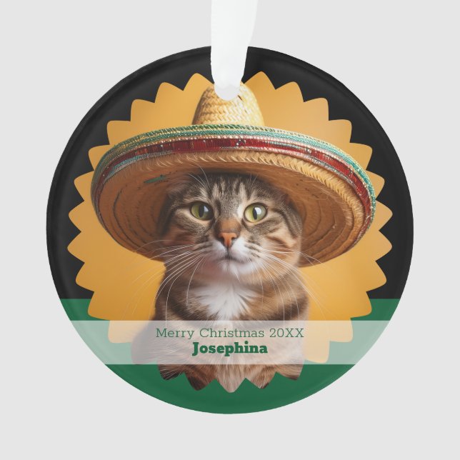 Ornamento Gato Feliz Natal Personalizado  (Frente)