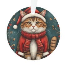 Gato Festivo Vestindo Chapéu e Cachecol de Papai N