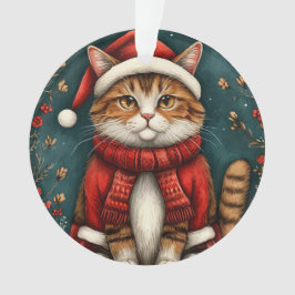 Ornamento Gato Festivo Vestindo Chapéu e Cachecol de Papai N