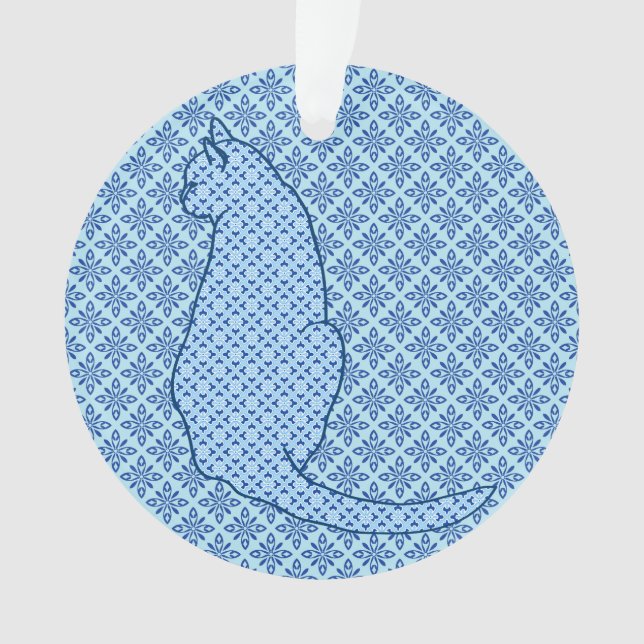 Ornamento Gato Japonês - Blue Kimono Impressão (Frente)