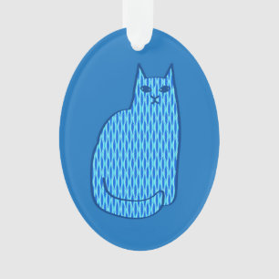 Ornamento Gato Moderno do Século médio, Cobalto e Azul Claro