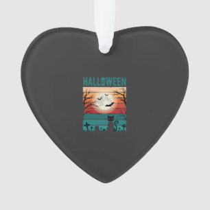 Ornamento Gato Preto De Halloween Lua Cemitério Retro Vetor