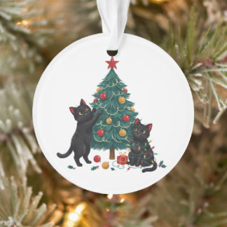 Ornamento Gato Preto de Natal Árvore Luzes de Natal Feriado