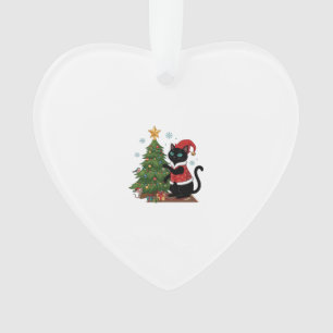Ornamento Gato Preto de Natal Chapéu do Papai Noel Árvore Ra