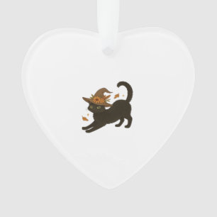 Ornamento Gato Preto Esticado � Camiseta Clássica de Outono