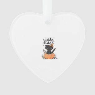 Ornamento Gato preto fofo em abóbora com ilustração de chapé