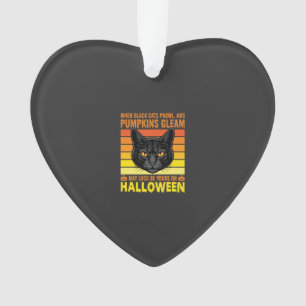 Ornamento Gato Preto Gráfico de Abóbora Vintage de Halloween