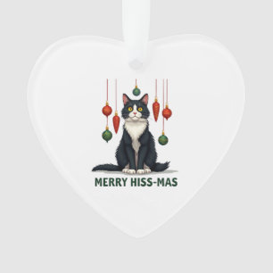 Ornamento Gato Tuxedo de Natal com Decorações de Feriado Ale