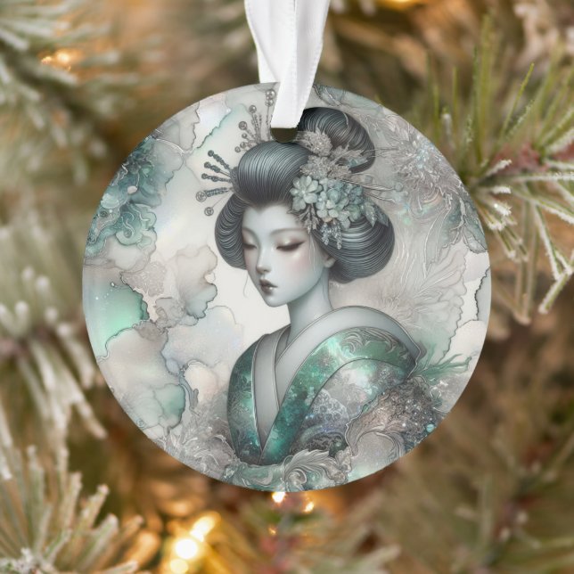 Ornamento Géisha em Série de Design Verde #2 (Árvore)
