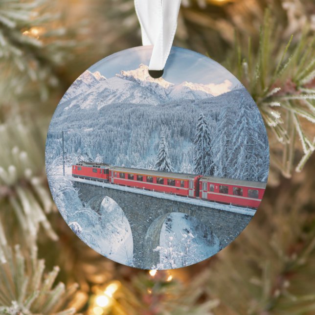 Ornamento Gelo e neve | Suiça de trem Red Bernina Express (Árvore)