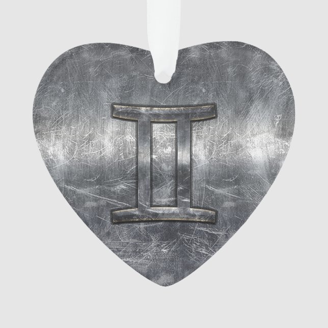 Ornamento Gemini Sinal Zodíaco em Estilo de Aço Industrial (Frente)