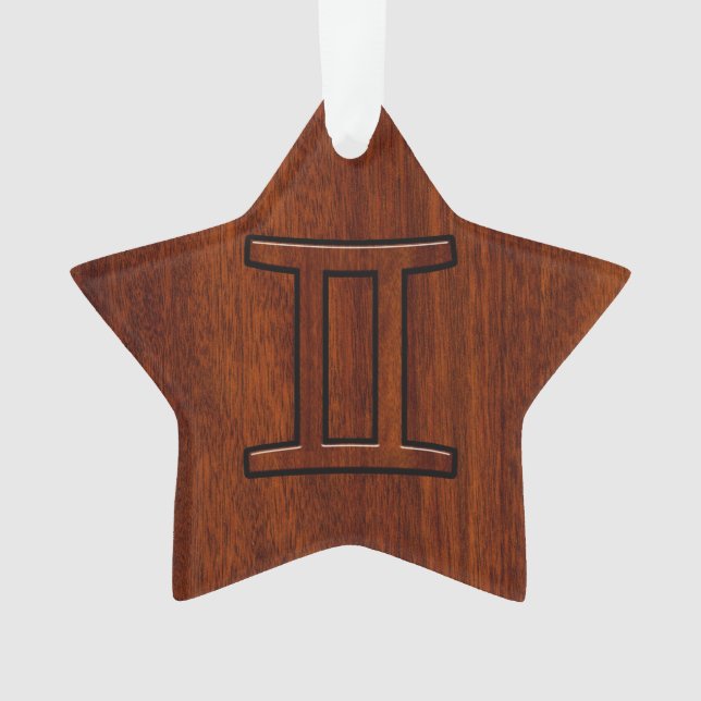 Ornamento Gemini Zodiac - Sinal de Mahogany Wood Style (Frente)