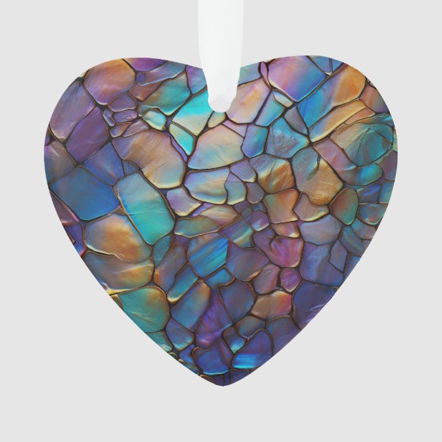 Ornamento Gemstone Opal Iridescente Glam Vidro Estampado (Frente)