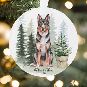 Ornamento German shepherd Cão Pinho Árvore Aquarela Natal