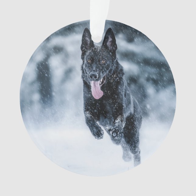 Ornamento German shepherd preto no Cobrir da escova de neve (Frente)