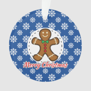 Ornamento Gingerbread - Blue Snowflakes Pattern - Merry Xmas