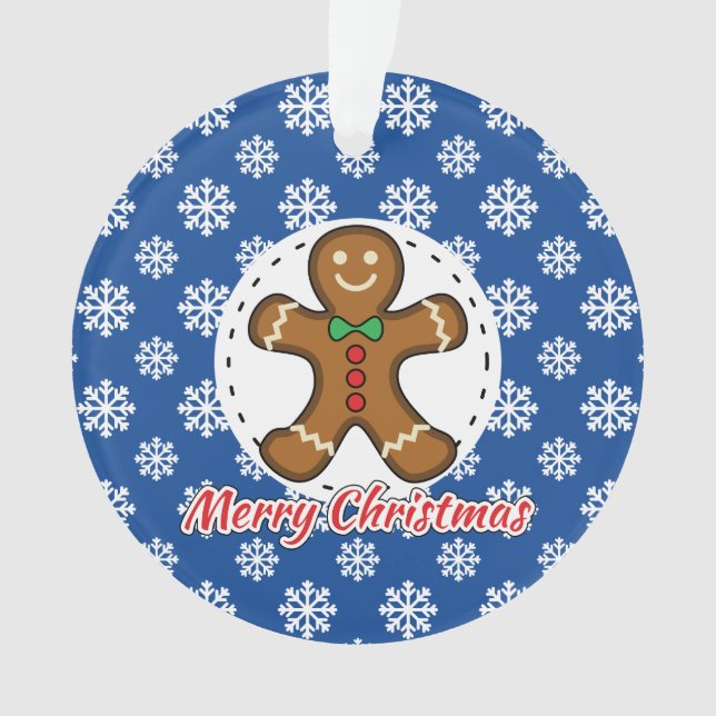Ornamento Gingerbread - Blue Snowflakes Pattern - Merry Xmas (Frente)