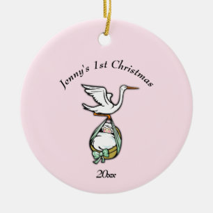 Ornamento Gira Nomes/Ano a Lado Cor-de-Rosa e Azul