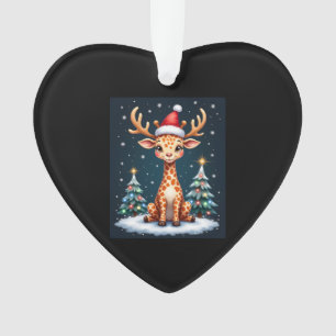 Ornamento Girafa Rena Chapéu Papai Noel Árvore de Natal Dive