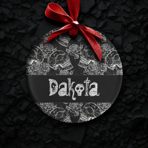 Ornamento Giz Rosa do crânio   Funky Black Gótica White Gr