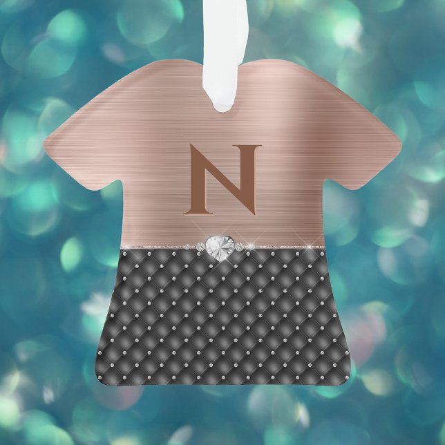 Ornamento Glam Faux Esmagado Upholstere Monograma de Cobre (Criador carregado)