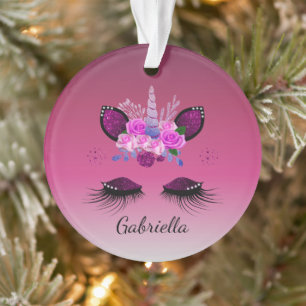 Ornamento Glitter Face Unicorn Com Eyelashes Personalizados