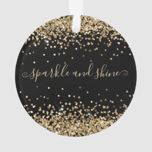 Ornamento Glitter Sparkle Dourado e Black Feliz Feriado