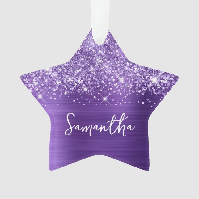 Ornamento Glittery Amethyst Purple Glam Name Star (Frente)