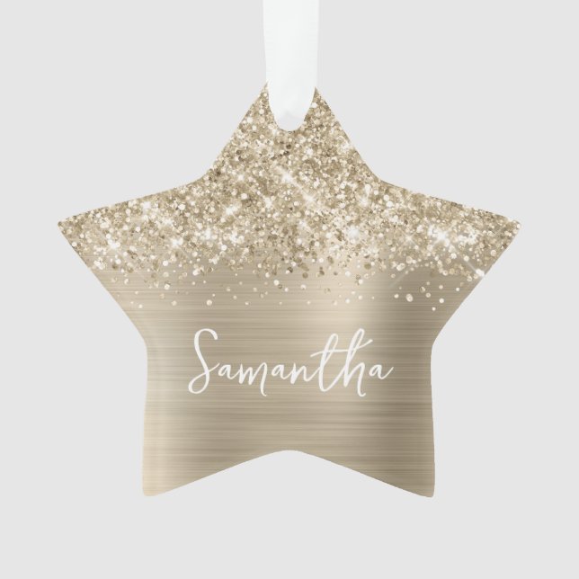 Ornamento Glittery Pale Gold Glam Name Star (Frente)