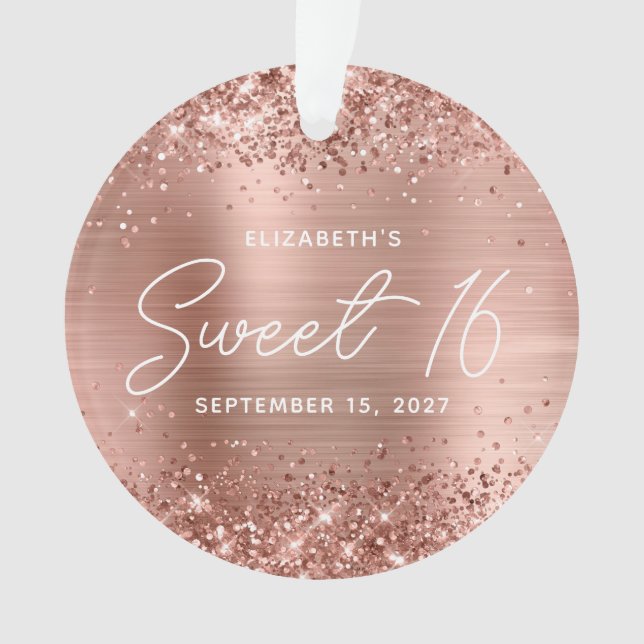 Ornamento Glittery Rosa Dourado Glam Modern Sweet 16 Photo (Frente)