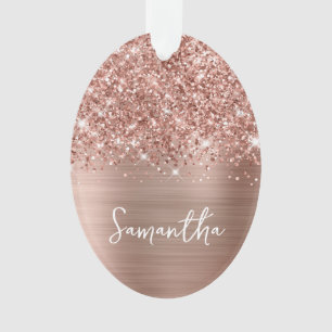 Ornamento Glittery Rose Gold Glam Nome Oval