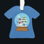 Ornamento Globo de Neve com Snowman e Pine Tree<br><div class="desc">Uma ilustração de um globo de neve fofo com dentro a paisagem de uma montanha de neve com boneco de neve e pinheiro. Esta design é uma ideia de presente para amantes da época de inverno,  amantes da neve e amantes da natureza.</div>