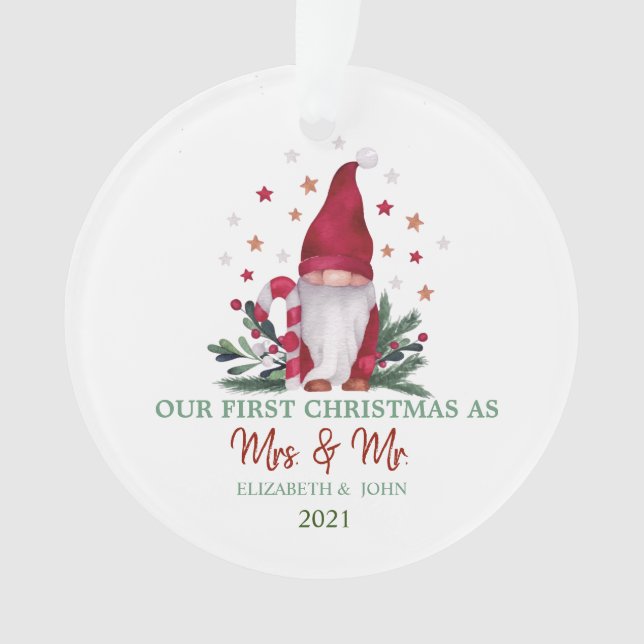 Ornamento Gnome Pinheiro Ramos Nosso Primeiro Natal (Frente)