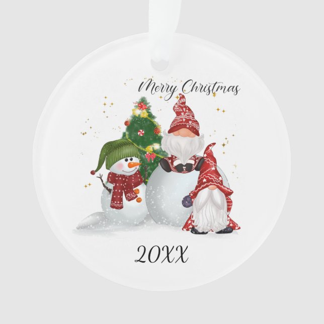 Ornamento Gnomo de Natal Feliz Boneco de Neve  (Frente)